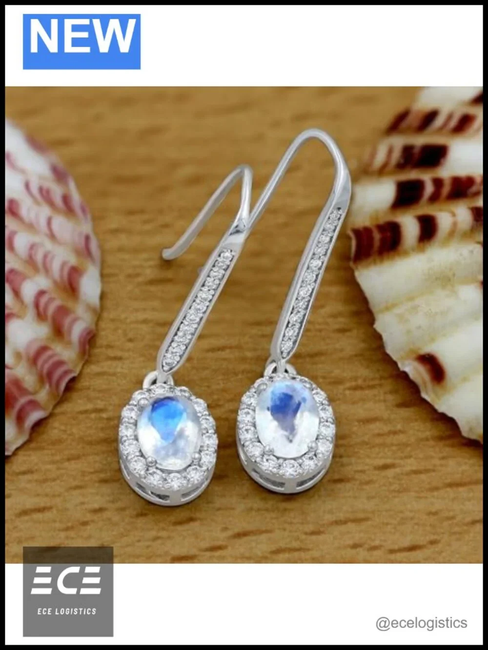 Natural Moonstone Earrings 925 Sterling Silver Gold Plated 18K Drop Dangle